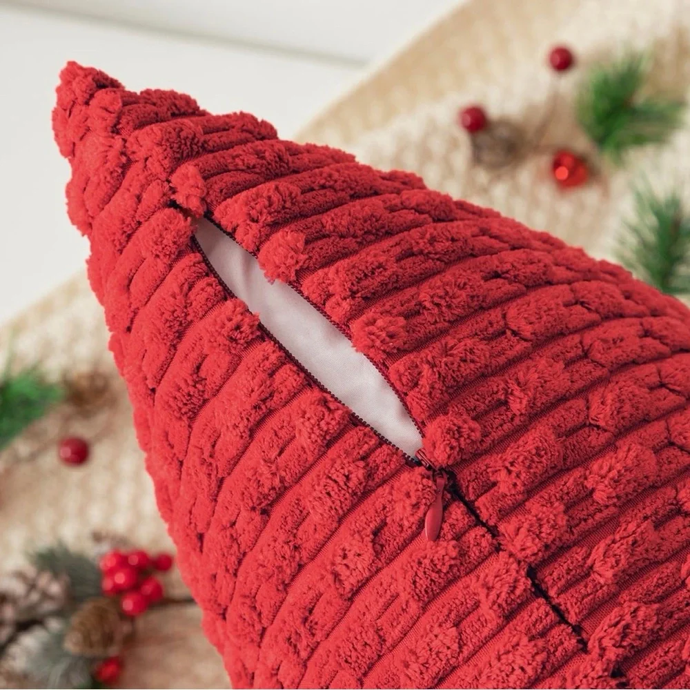 Kevin Textile Red Corduroy Decorative Throw Pillow Covers 16x16 Inch Pack of 2